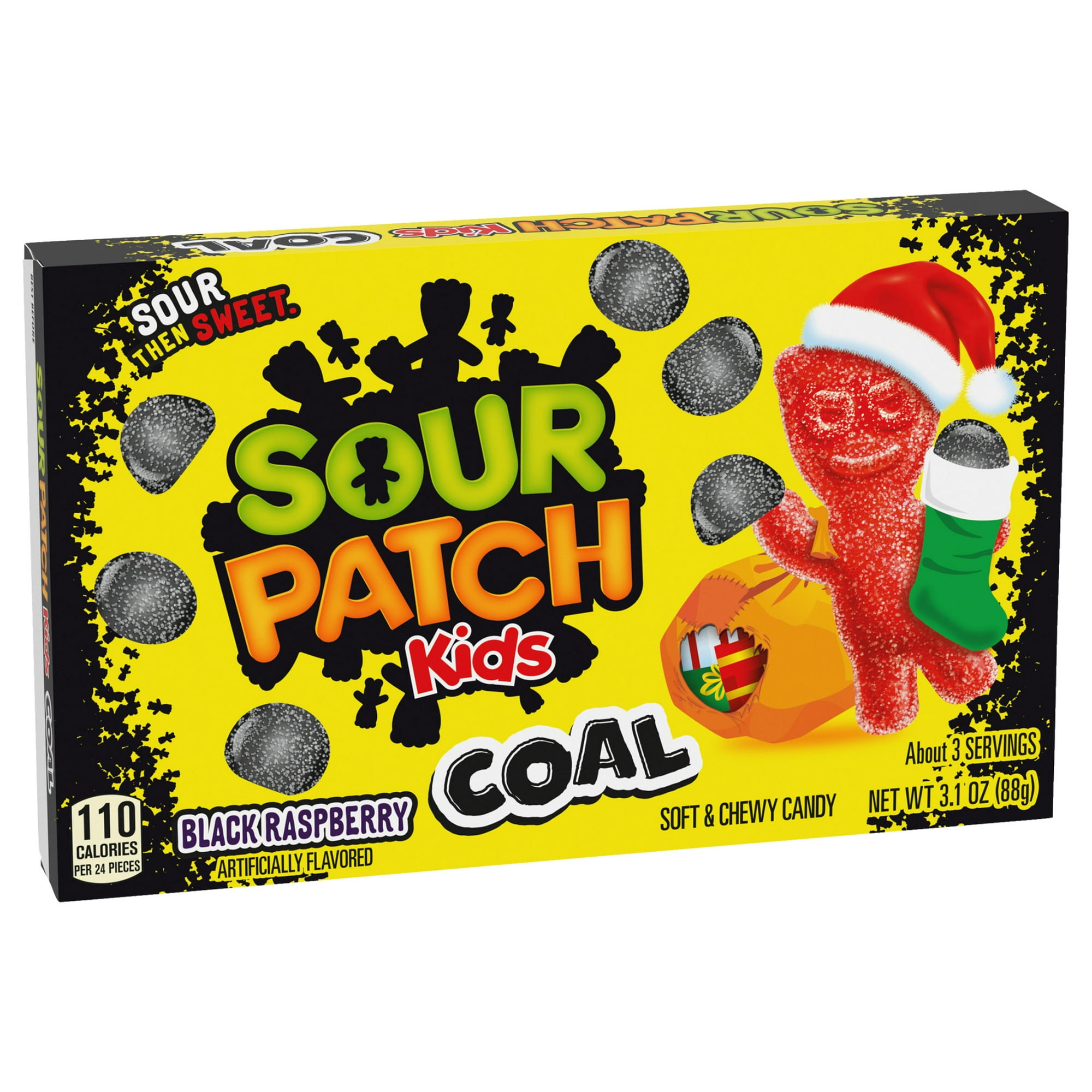 SOUR PATCH KIDS Coal Black Raspberry Soft & Chewy Holiday Candy, 3.1 oz