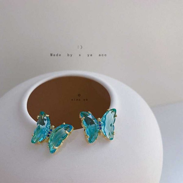 New Korean Elegant Cute Butterfly Stud Earrings For Women Girls Simple Lovely Vintage Rhinestone Butterfly Wings Star Ear Studs