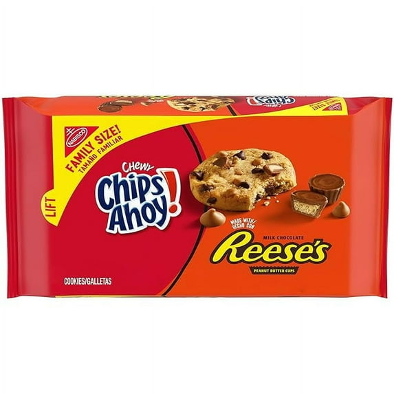 CHIPS AHOY! Chewy Chocolate Chip Cookies with Reese's Peanut Butter Cups, Family Size, 14.25 oz (Pack of 3).