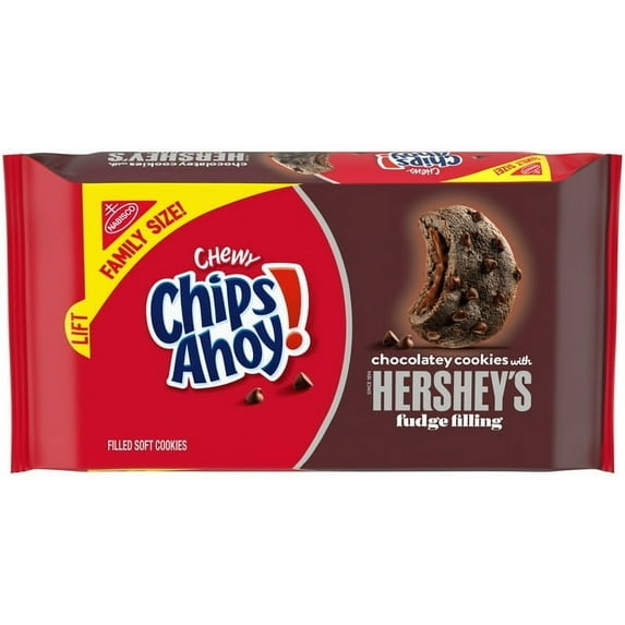 CHIPS AHOY! Chewy Chocolatey Hershey's Fudge Filled Soft Chocolate Chip Cookies, Family Size, 14.85 oz(2 Packs)