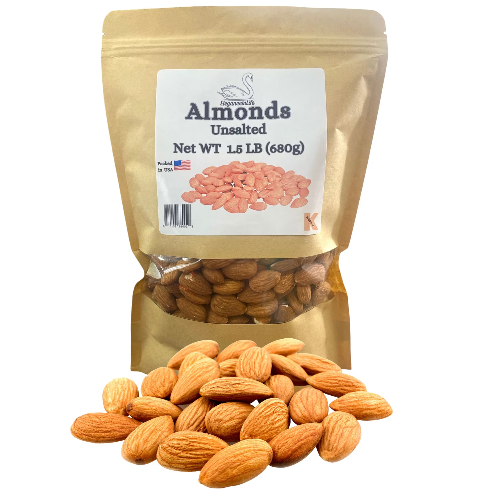 Eleganceinlife Raw Whole Almonds Unsalted 1.5 LB
