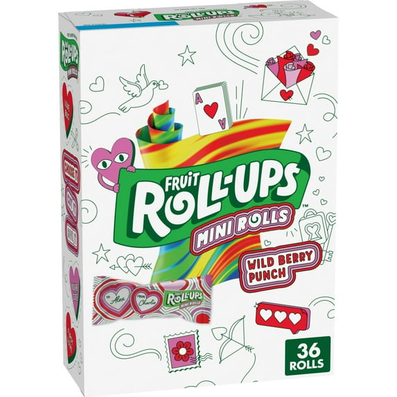 Fruit Roll-Ups Valentine Wild Berry Punch Fruit Flavored Snacks, 36 Mini Rolls, 13.3 oz