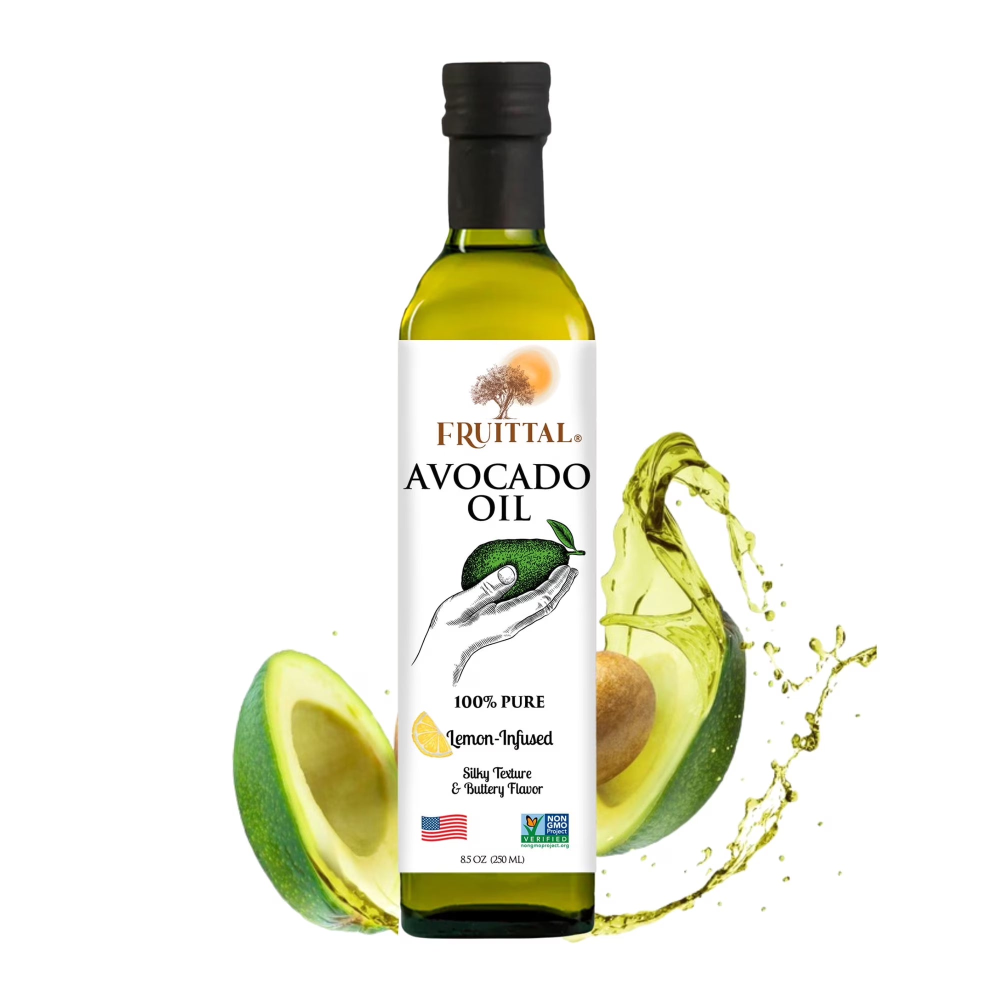 Fruittal Lemon-Infused Avocado Oil – 100% Pure, USA Made and Rich in Health Benefits (8.5 oz)