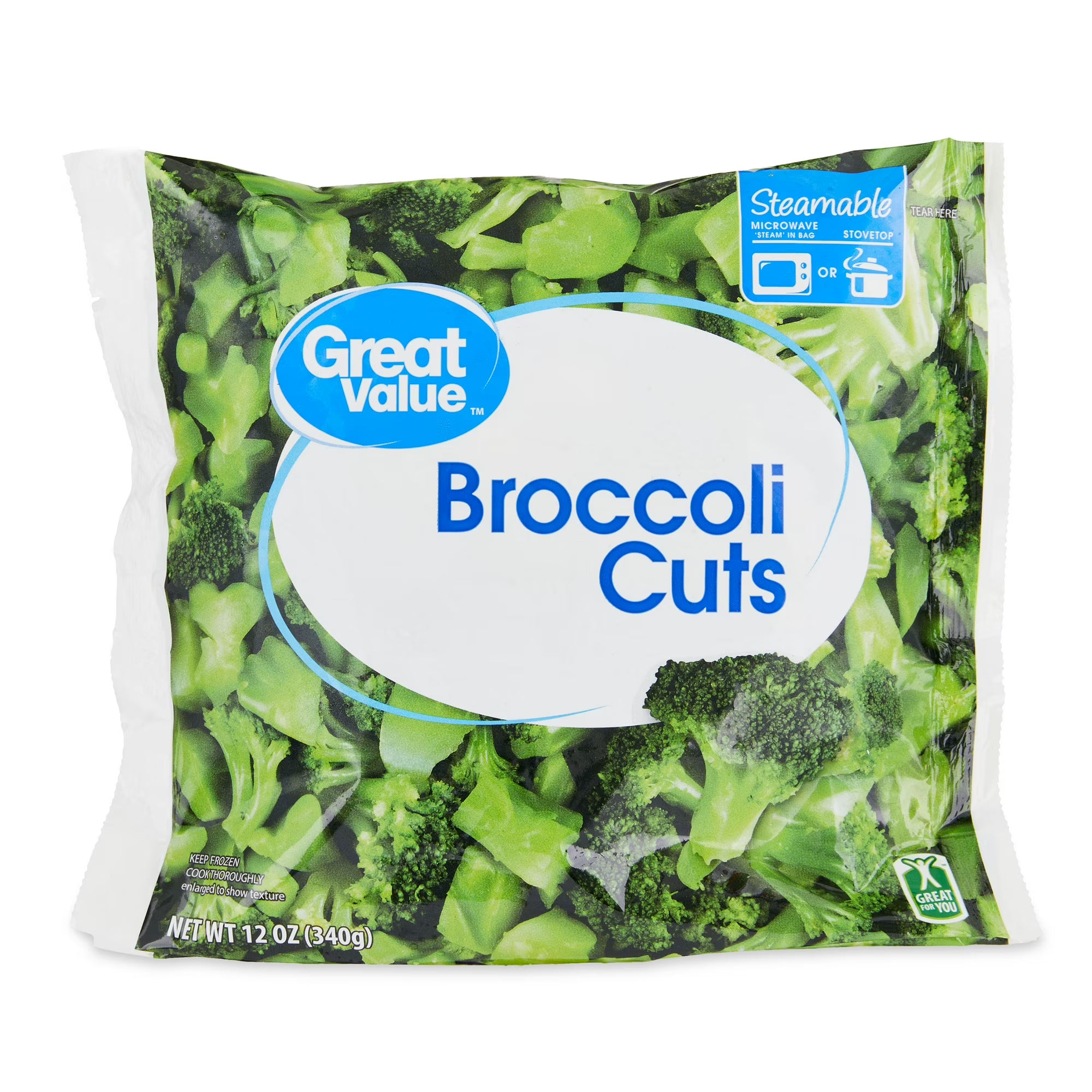 Great Value Frozen Broccoli Cuts, Steamable In Bag, 12 oz