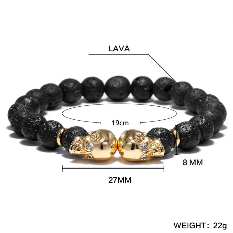 Double Skull Stone Bead Bracelet - Jeglowstore