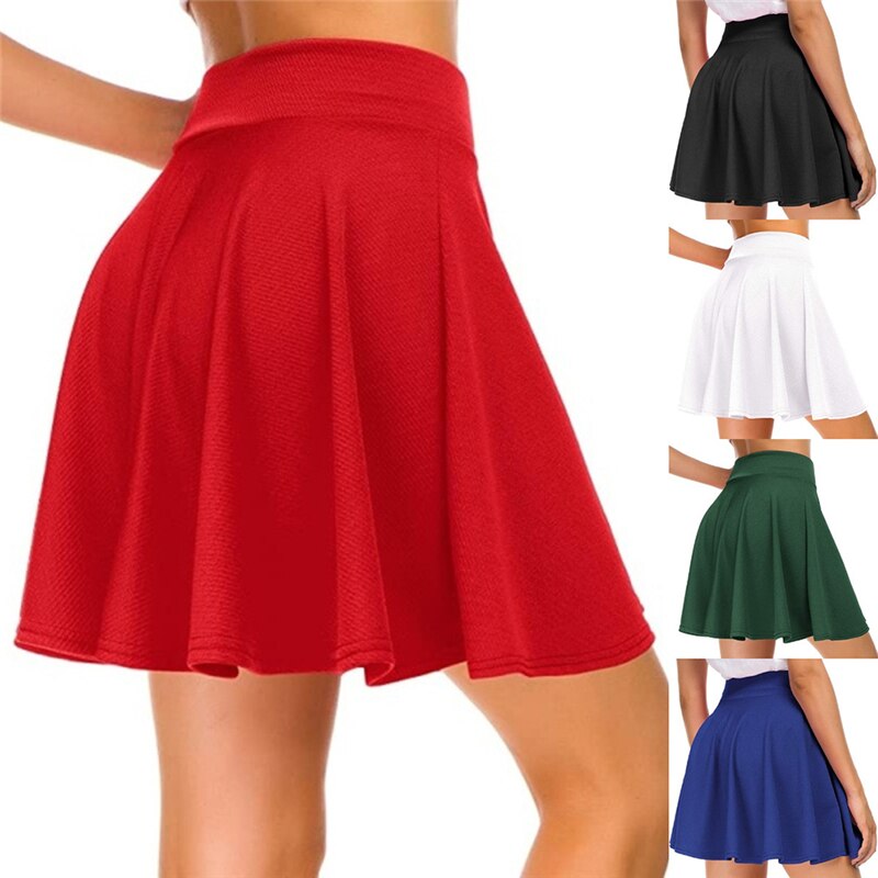 Summer Ladies Pleated Skirt Casual High Waist A Line Solid Color Mini Skirt Female Fashion Skirt