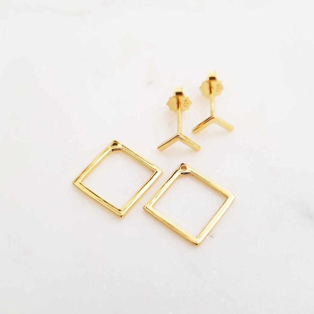 Minimalist Geometric Ear Jackets Front and Back Earrings for Women Girls Gold Color Dainty Square Ear Jackets Boho Jewelry