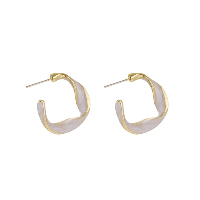 New Punk Golden Metal White Cross Hoop Earrings For Women Girls Fashion Circle Brincos Ear Accessories Jewelry