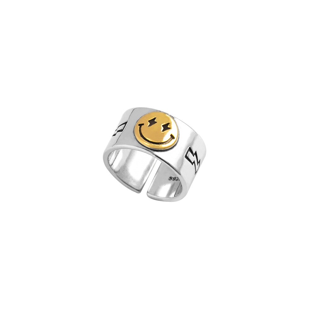 Hot Sell Multiple Happy Smiley Faces Open Rings For Women Cute Circle Hollow Smile Ring Party Girl Adjustable Punk Jewelry A908