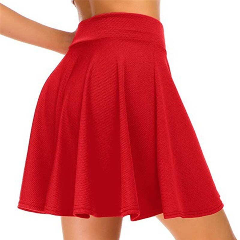 Summer Ladies Pleated Skirt Casual High Waist A Line Solid Color Mini Skirt Female Fashion Skirt