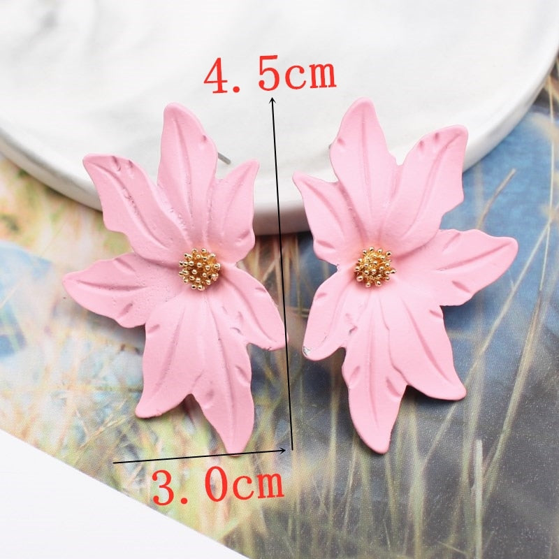 New Korean Style Spray Paint Big Flower Stud Earrings For Women Fashion Summer Elegant Sweet Ear Jewelry Accessories Brincos