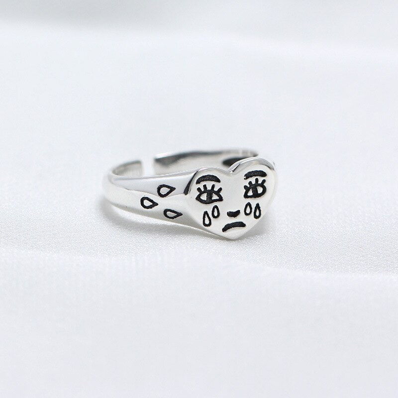 Hot Sell Multiple Happy Smiley Faces Open Rings For Women Cute Circle Hollow Smile Ring Party Girl Adjustable Punk Jewelry A908