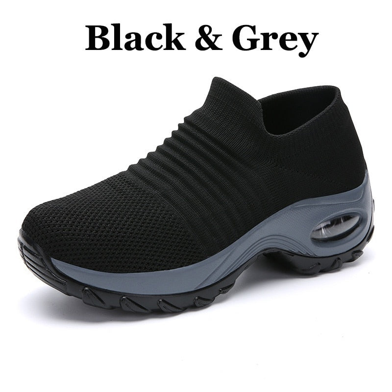 Women Walking Shoes Running Mesh Shoes Fashion Platform Slip-On Sneaker Air Cushion Gym Modern Dance Shoes Men