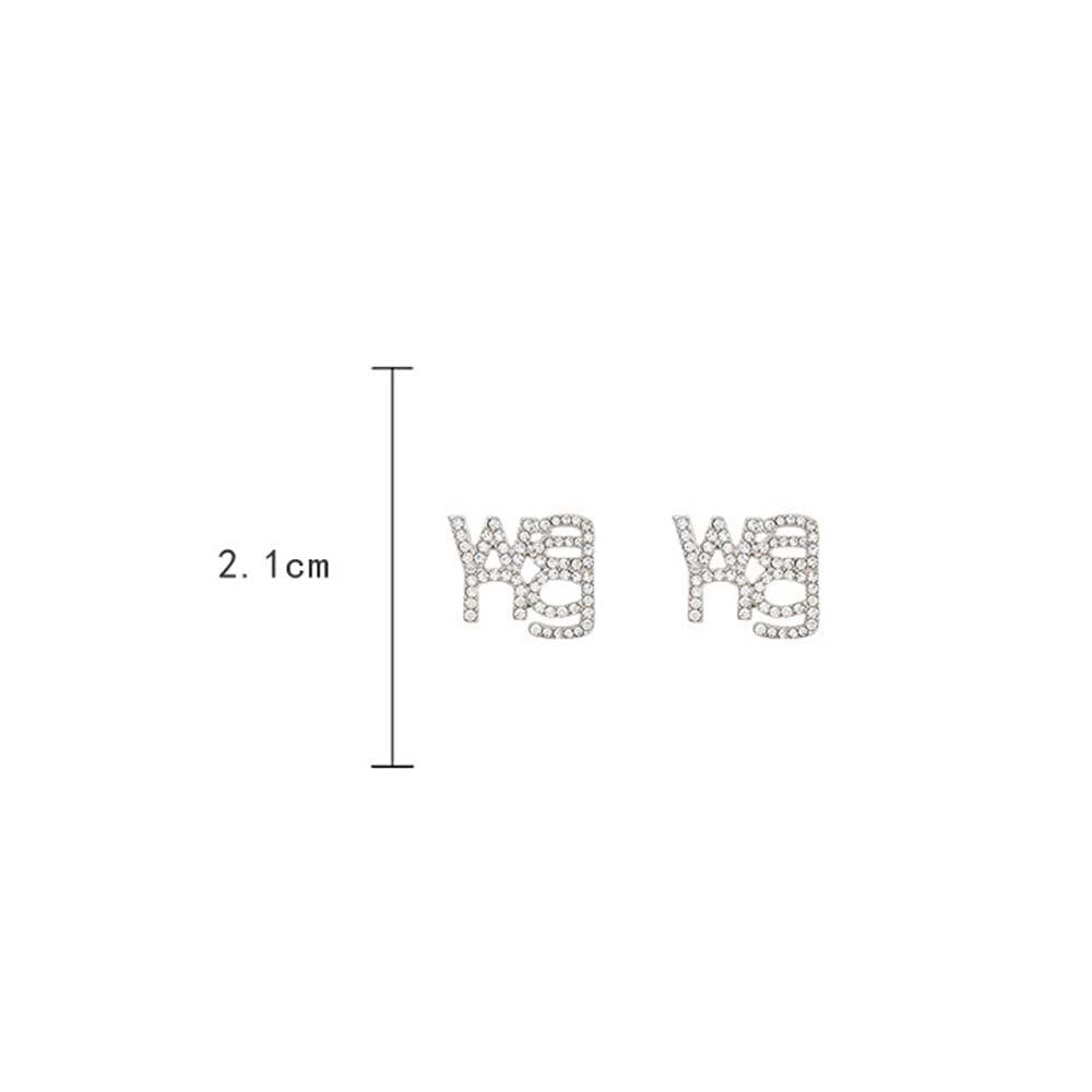 Punk Style Women Stud Earrings Exaggerated Fashion Crystal Lucky Wang Letter Earrings Temperament Ear Accessories