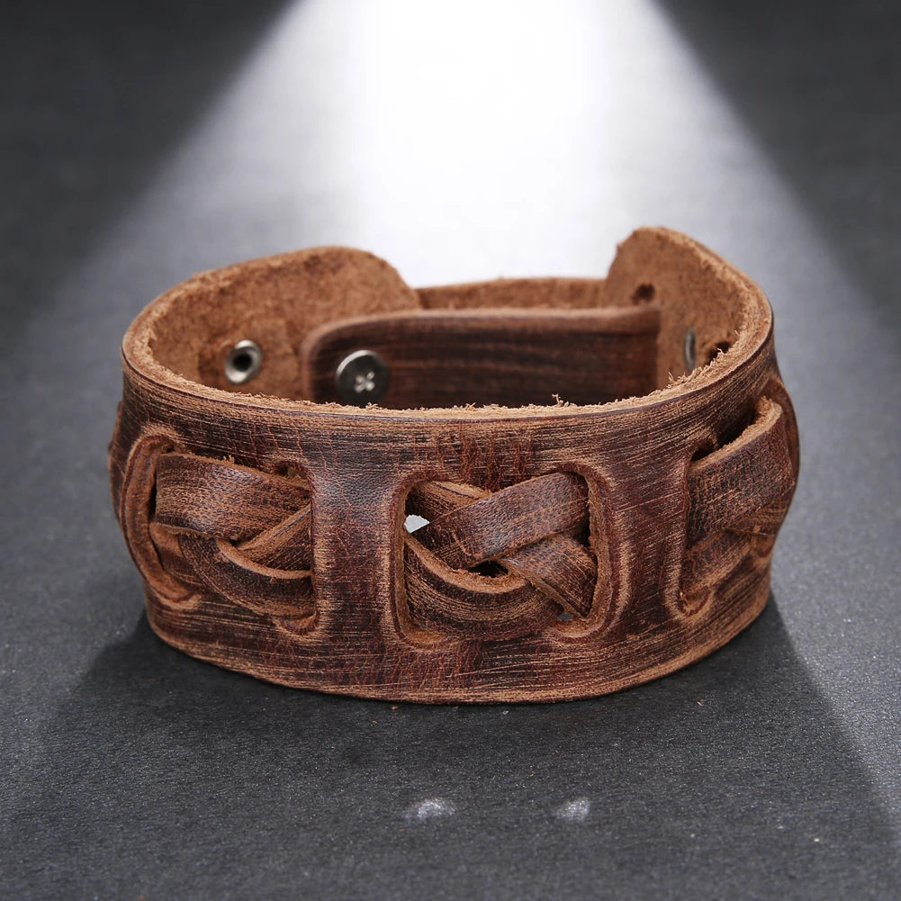 Vintage Wide Leather Cuff Bracelet