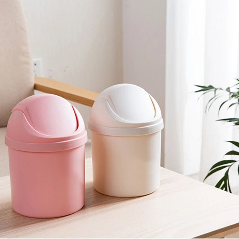Mini Waste Bin Trash Cans Desktop Garbage Basket Table Roll Swing Lid Small Scissors Pencil Household Office Storage Accessories
