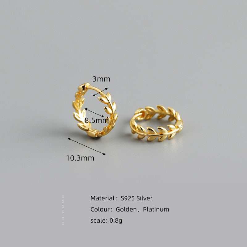 WANTME 925 Sterling Silver Minimalist 18k Gold Plated Leaf Stud Earrings for Women Charm Teen Party Jewelry Ear Buckle Female