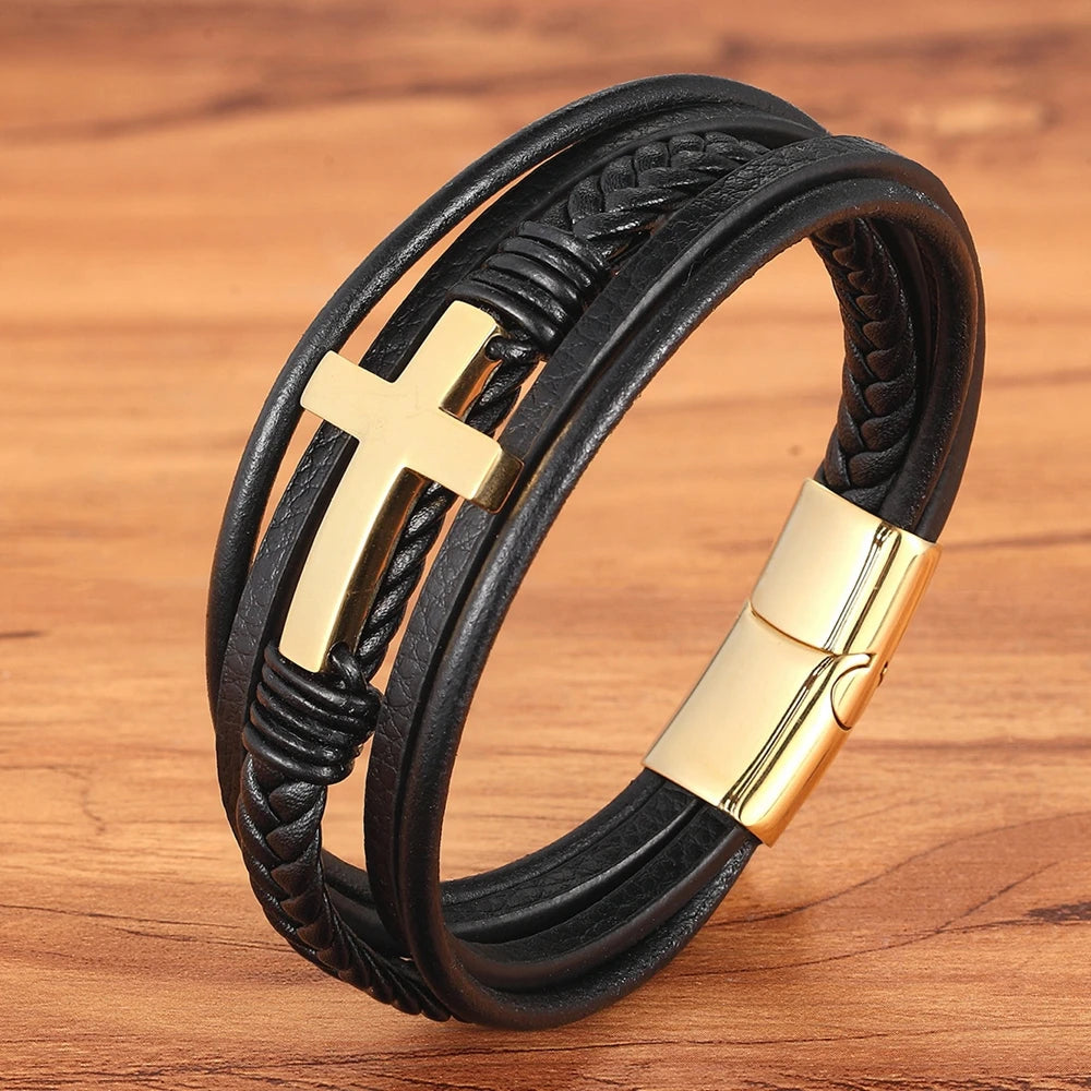 Men’s Classic Cross Leather Bracelet - Jeglowstore