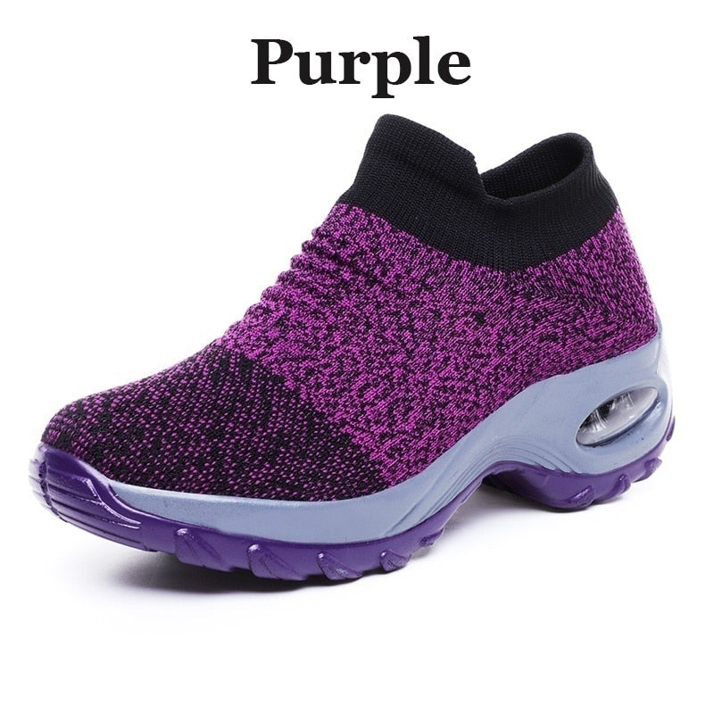 Women Walking Shoes Running Mesh Shoes Fashion Platform Slip-On Sneaker Air Cushion Gym Modern Dance Shoes Men