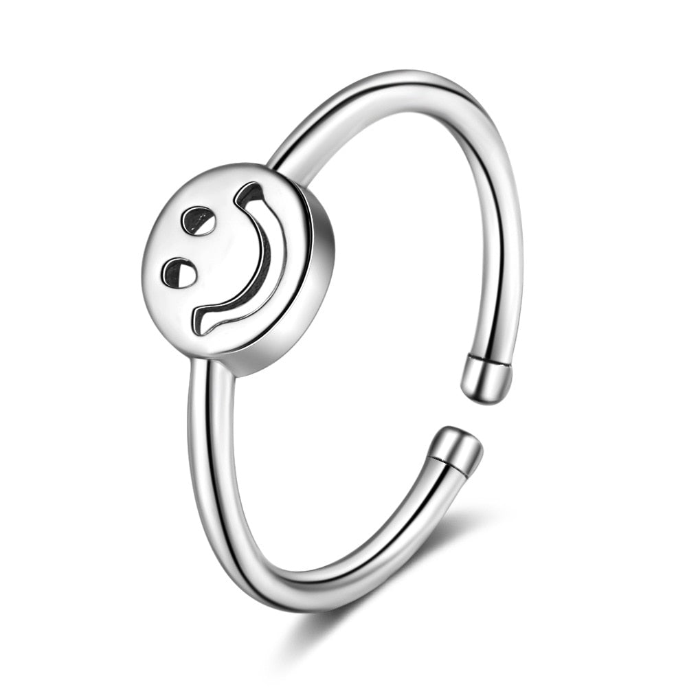 Hot Sell Multiple Happy Smiley Faces Open Rings For Women Cute Circle Hollow Smile Ring Party Girl Adjustable Punk Jewelry A908