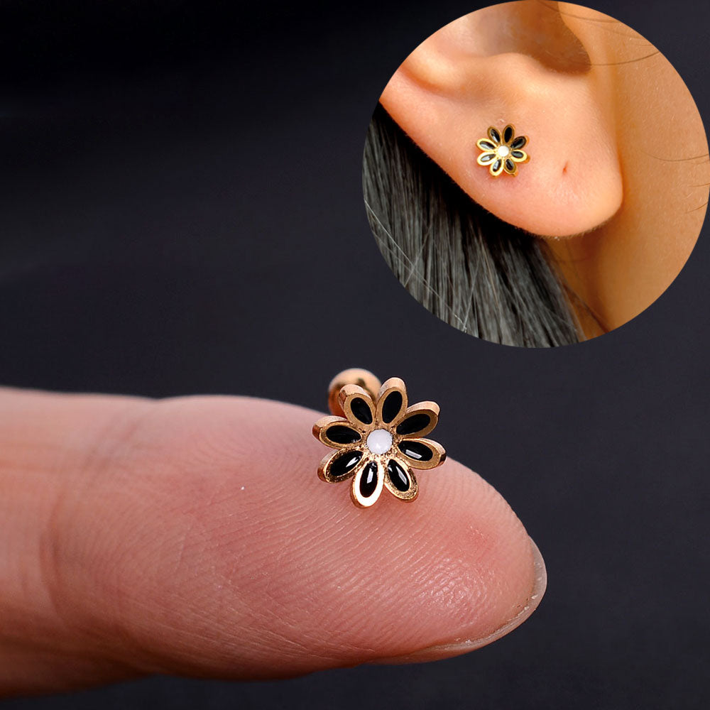 1Pcs Mini Stainless Steel Ear Tragus Cartilage Helix Piercing Butterfly Daisy Crown Snowflake Star Cross Enamel Studs Earring