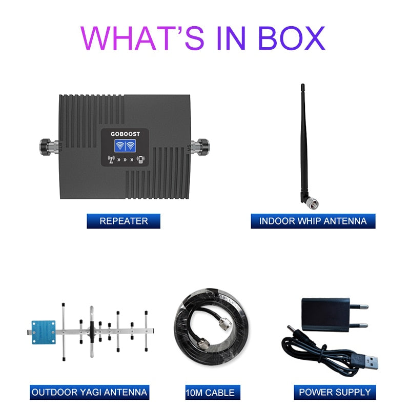 GOBOOST 2 Band Cellular Amplifier GSM 2G 3G 850 900 2100 LTE 4G 1800 Cell Phone Signal Booster 1700 1900MHz Network Repeater Kit