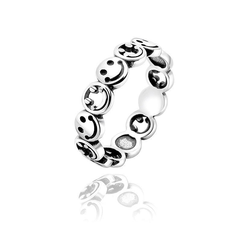 Hot Sell Multiple Happy Smiley Faces Open Rings For Women Cute Circle Hollow Smile Ring Party Girl Adjustable Punk Jewelry A908