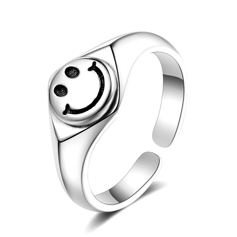 Hot Sell Multiple Happy Smiley Faces Open Rings For Women Cute Circle Hollow Smile Ring Party Girl Adjustable Punk Jewelry A908