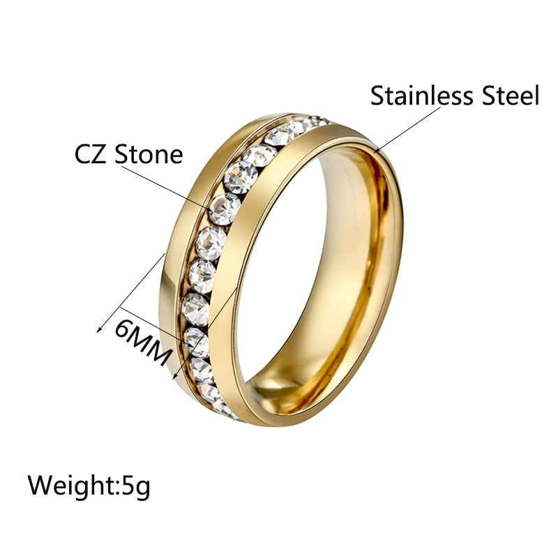Auxauxme Bling CZ Stone Wedding Bands Rings Women Jewelry Golden Stainless Steel Simple Love Couple Ring Valentine's Day Gift