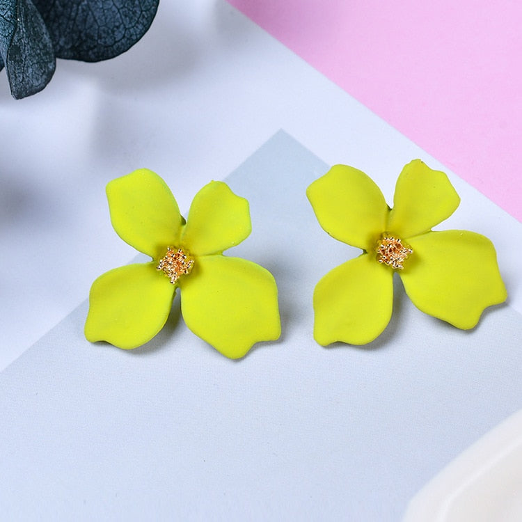 New Korean Style Spray Paint Big Flower Stud Earrings For Women Fashion Summer Elegant Sweet Ear Jewelry Accessories Brincos