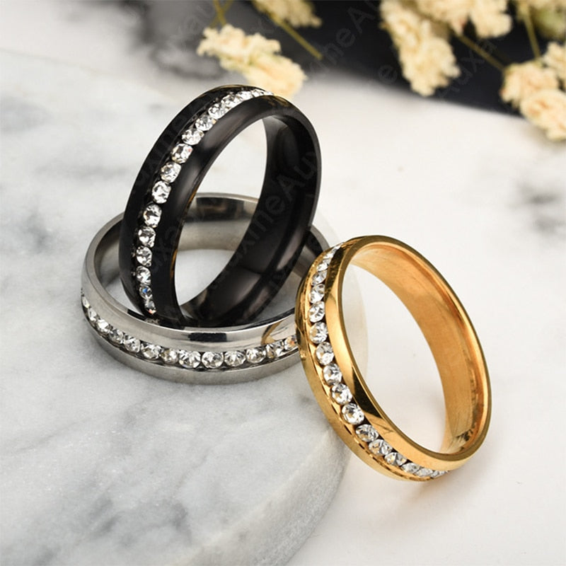 Auxauxme Bling CZ Stone Wedding Bands Rings Women Jewelry Golden Stainless Steel Simple Love Couple Ring Valentine's Day Gift
