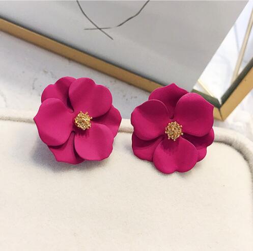 New Korean Style Spray Paint Big Flower Stud Earrings For Women Fashion Summer Elegant Sweet Ear Jewelry Accessories Brincos