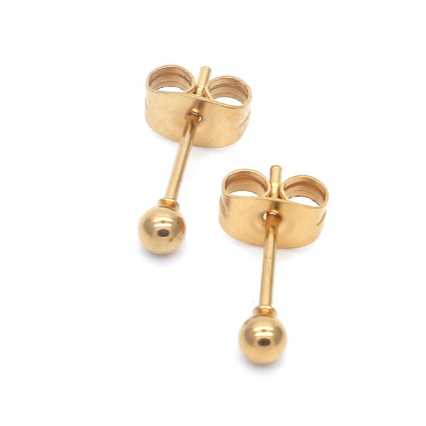Gold -cololr Small Balls 2mm to 8mm Stud Earrings 316l Stainless Steel Earring IP Plating No Fade Allergy Free