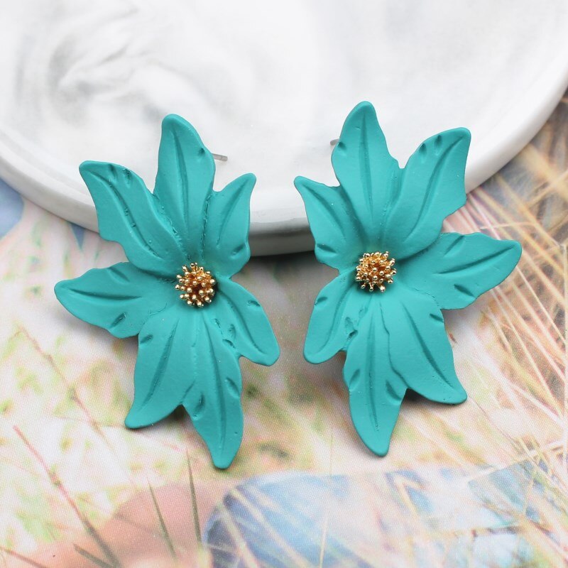New Korean Style Spray Paint Big Flower Stud Earrings For Women Fashion Summer Elegant Sweet Ear Jewelry Accessories Brincos