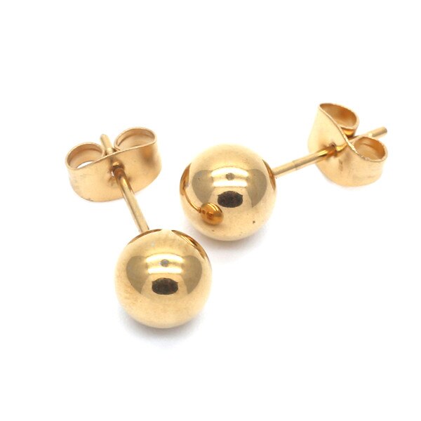 Gold -cololr Small Balls 2mm to 8mm Stud Earrings 316l Stainless Steel Earring IP Plating No Fade Allergy Free