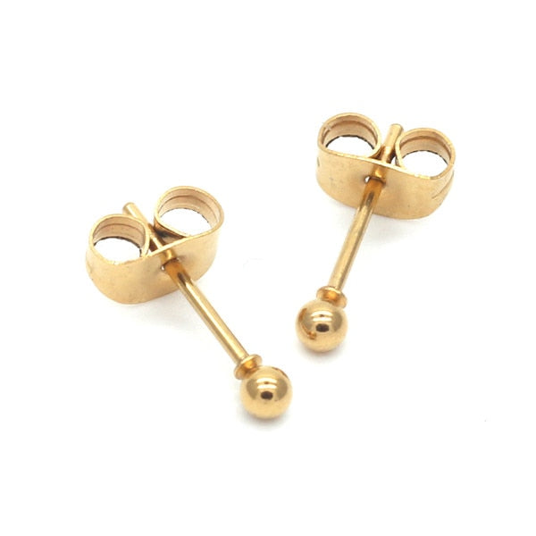 Gold -cololr Small Balls 2mm to 8mm Stud Earrings 316l Stainless Steel Earring IP Plating No Fade Allergy Free