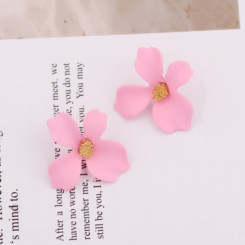 New Korean Style Spray Paint Big Flower Stud Earrings For Women Fashion Summer Elegant Sweet Ear Jewelry Accessories Brincos