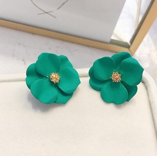 New Korean Style Spray Paint Big Flower Stud Earrings For Women Fashion Summer Elegant Sweet Ear Jewelry Accessories Brincos