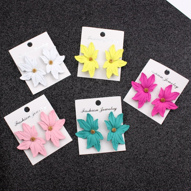 New Korean Style Spray Paint Big Flower Stud Earrings For Women Fashion Summer Elegant Sweet Ear Jewelry Accessories Brincos