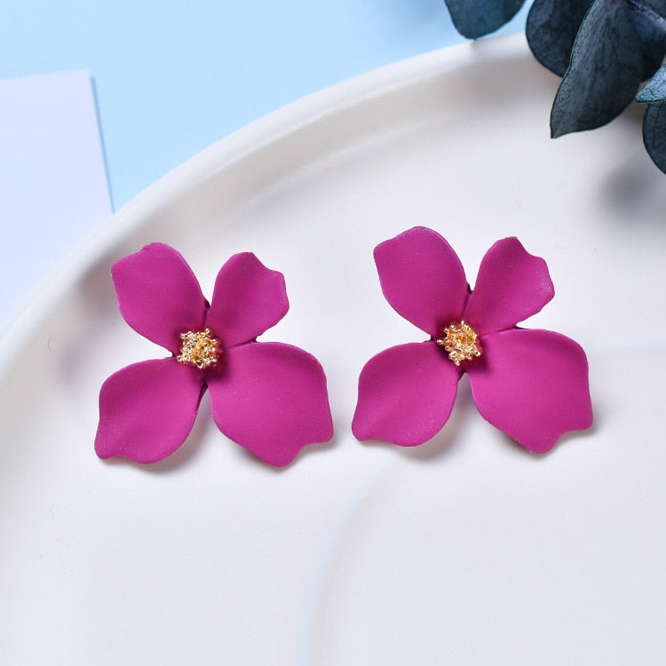 New Korean Style Spray Paint Big Flower Stud Earrings For Women Fashion Summer Elegant Sweet Ear Jewelry Accessories Brincos