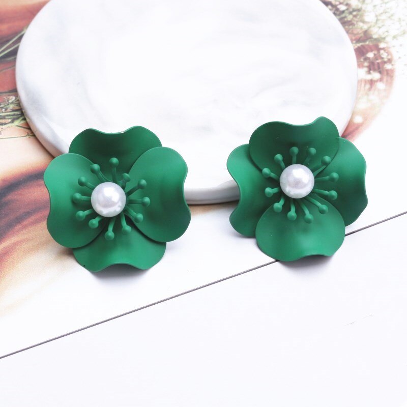 New Korean Style Spray Paint Big Flower Stud Earrings For Women Fashion Summer Elegant Sweet Ear Jewelry Accessories Brincos