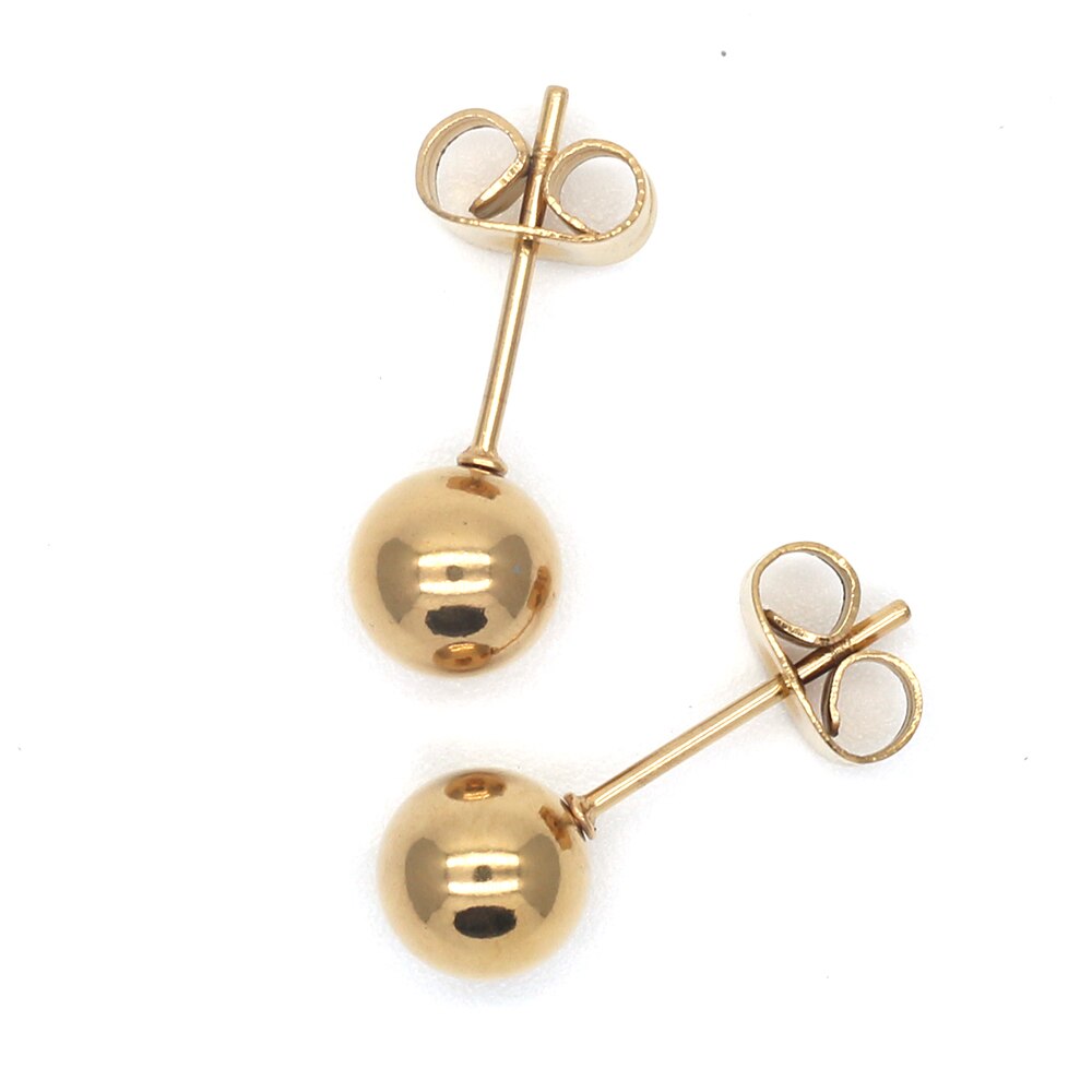 Gold -cololr Small Balls 2mm to 8mm Stud Earrings 316l Stainless Steel Earring IP Plating No Fade Allergy Free