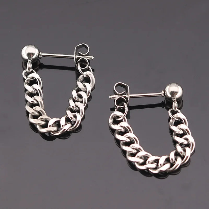 Men Women Punk Earring Stainless steel chain eardrop pendant ear jewelry simple Personality Earring