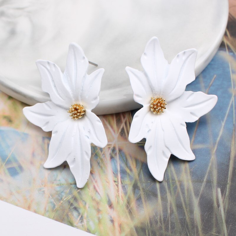 New Korean Style Spray Paint Big Flower Stud Earrings For Women Fashion Summer Elegant Sweet Ear Jewelry Accessories Brincos