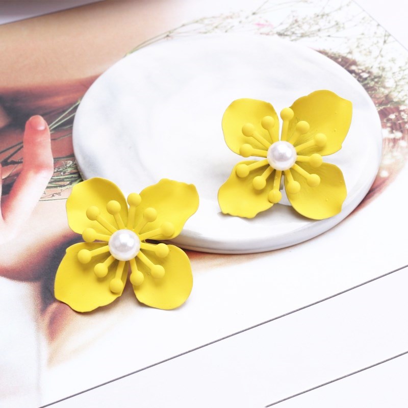 New Korean Style Spray Paint Big Flower Stud Earrings For Women Fashion Summer Elegant Sweet Ear Jewelry Accessories Brincos