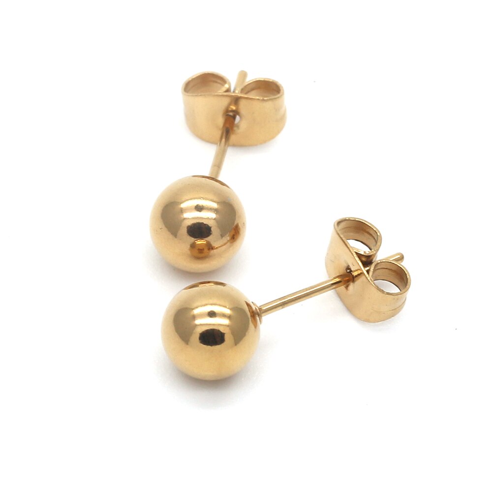Gold -cololr Small Balls 2mm to 8mm Stud Earrings 316l Stainless Steel Earring IP Plating No Fade Allergy Free