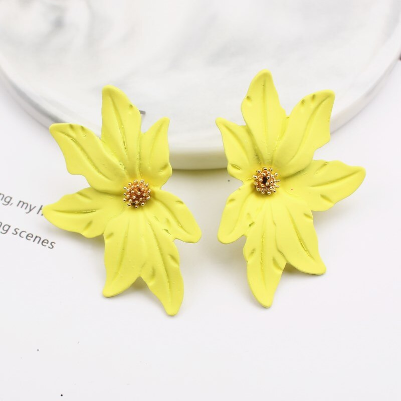 New Korean Style Spray Paint Big Flower Stud Earrings For Women Fashion Summer Elegant Sweet Ear Jewelry Accessories Brincos