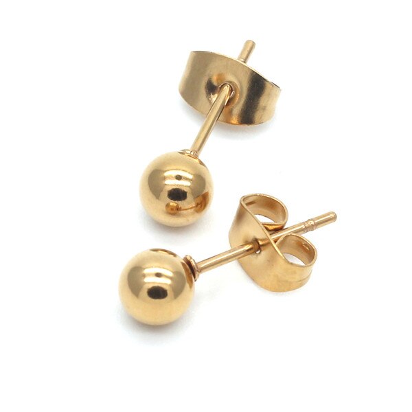 Gold -cololr Small Balls 2mm to 8mm Stud Earrings 316l Stainless Steel Earring IP Plating No Fade Allergy Free