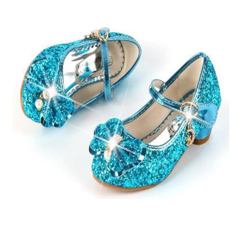 Princess Butterfly Leather Shoes Kids Diamond Bowknot High Heel Children Girl Dance Glitter Shoes Fashion Girls Party Dance Shoe