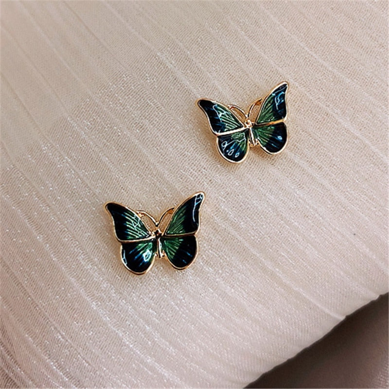 New Korean Elegant Cute Butterfly Stud Earrings For Women Girls Simple Lovely Vintage Rhinestone Butterfly Wings Star Ear Studs